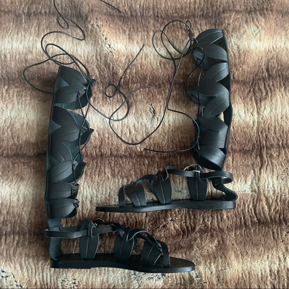 Ancient Greek Sandals Themes Gladiator Black Leather - Picture 3 of 15